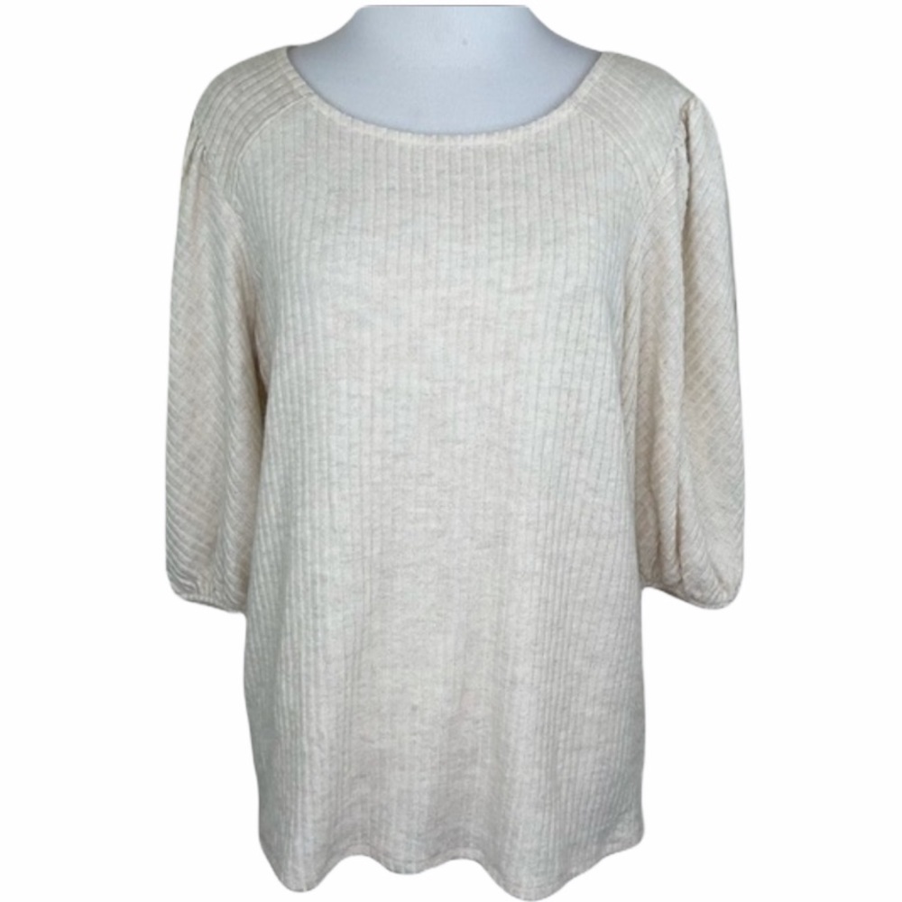 Anthropologie W5 Oatmeal Puff Short Sleeve Sweater M